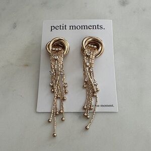 Gold Dangle Earrings with Diamond-looking gems and gold beads